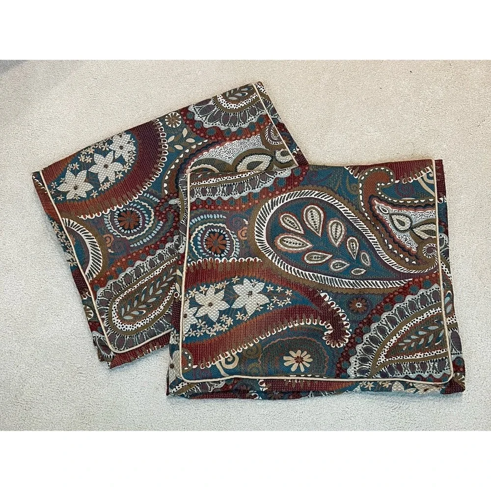 Pier‎ 1 Set Of 2 King Pillow Shams Paisley Floral Jacquard Textured Bohemian